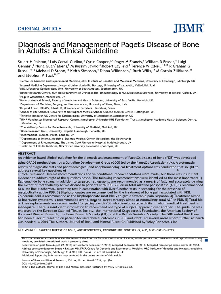 Diagnosis and Management of Paget's Disease of Bone Inadults A Clinical