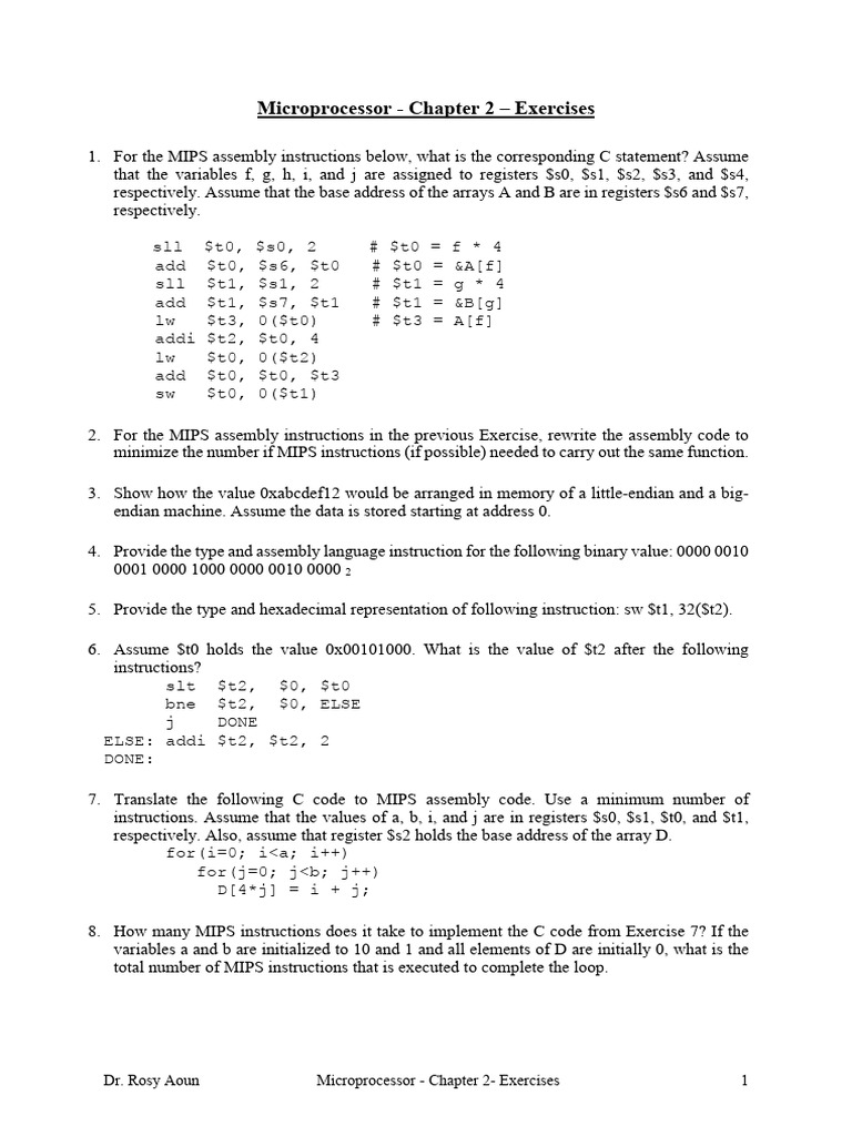 MIPS Assembly Exercises and Solutions | PDF | Assembly Language ...