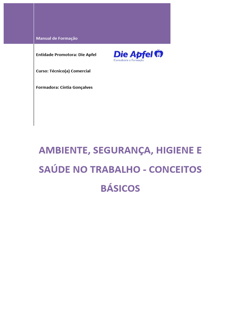 Manual Ambiente Seguranca Higiene E Saude No Trabalho Conceitos