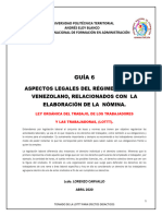 Guía N 6 Lottt Aspectos Legales Del Régimen Laboral Venezolano, Relacionados Con La Elaboración de La Nómina.