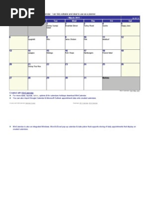 March 2011 Meal Calendar