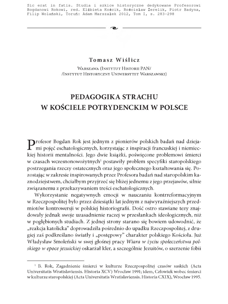 Pedagogika Strachu W Kosciele Potrydenck | PDF