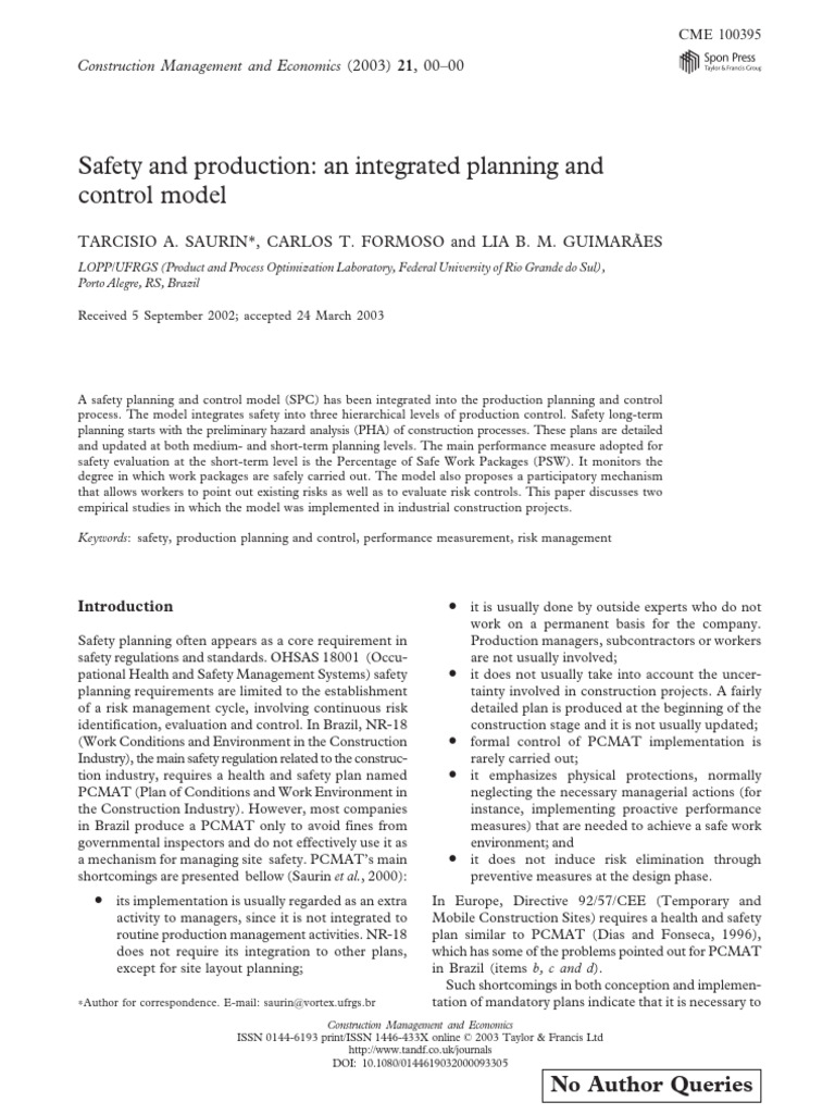 Integrated Safety and Production Planning | PDF | Risk | Safety