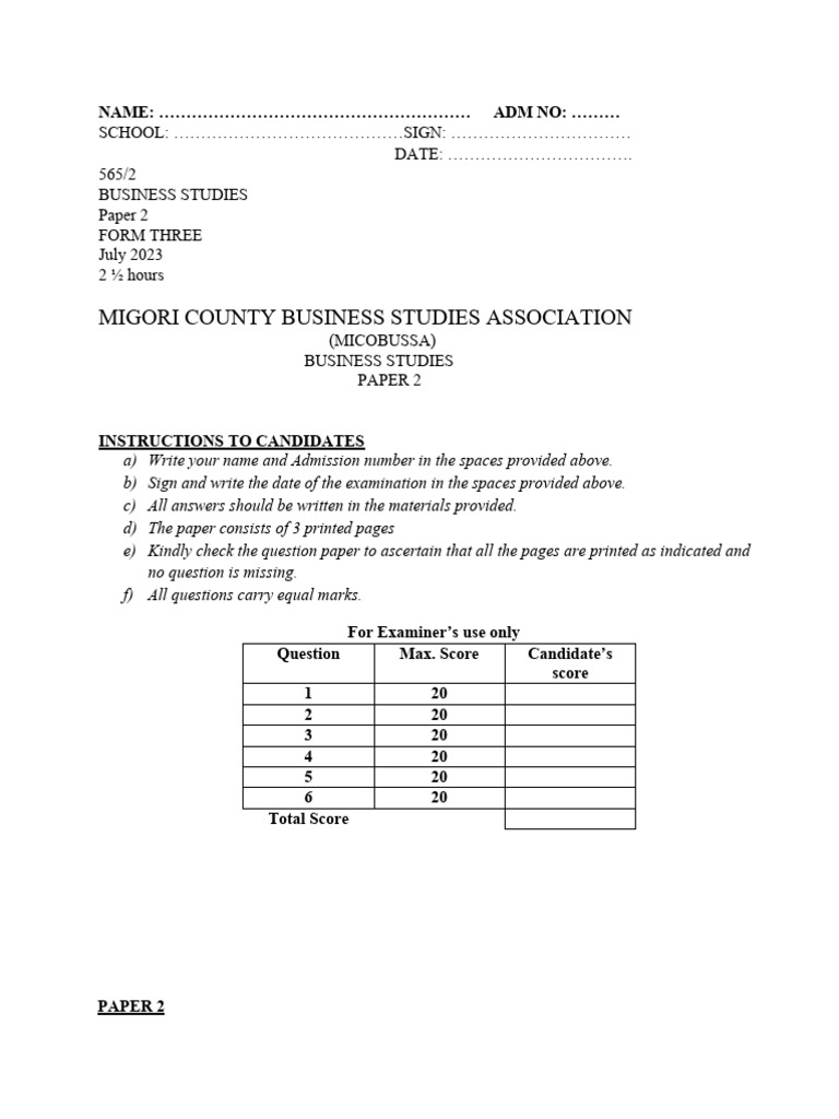 Form 3 Pp2,2023.Mico | PDF | Balance Sheet | Economies