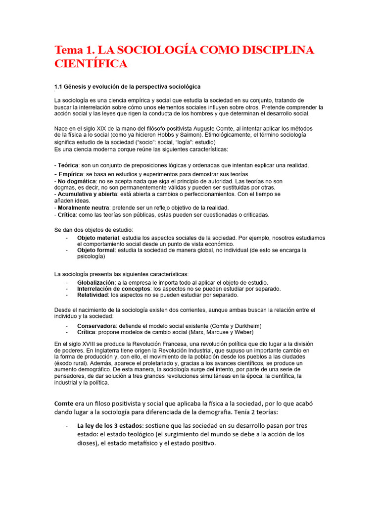 Tema 1 La Sociología Como Disciplina Científica | PDF | Sociología | Teoría
