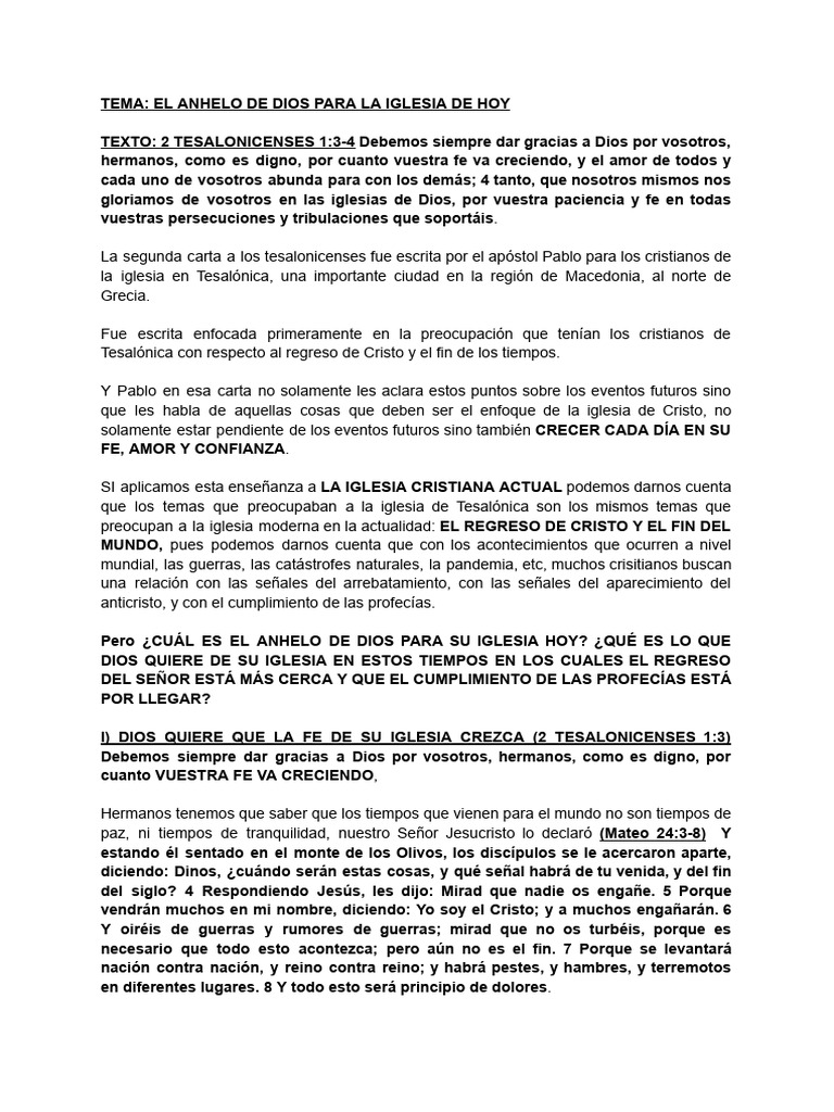 El Anhelo De Dios Para La Iglesia De Hoy Pdf Cristo Título Fe