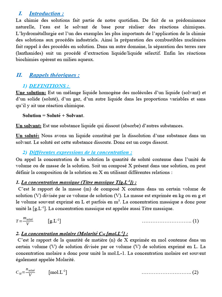 Chimie des solutions et préparation d'acides | PDF | Concentration ...