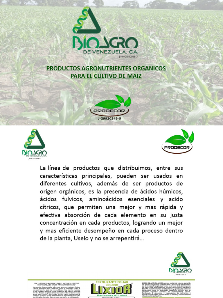 Agroinsumos Orgánicos para Maíz | PDF | Sustancias químicas ...