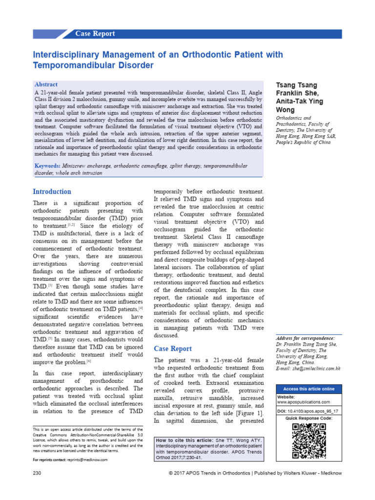 Orthodontic TMD Case Study | PDF | Orthodontics | Dental Anatomy