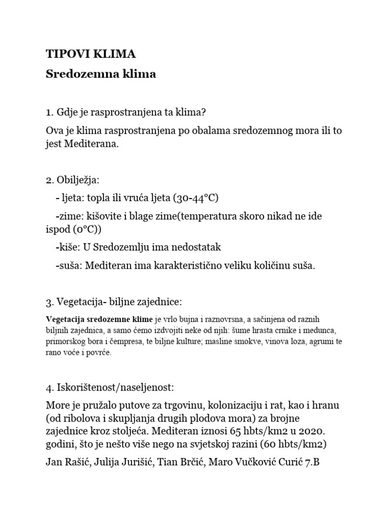 Sredozema Klima Obilježja | PDF