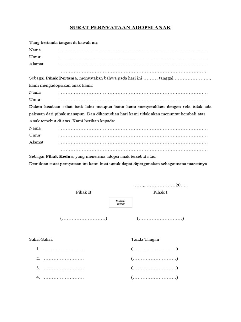 Surat Pernyataan Adopsi Anak | PDF