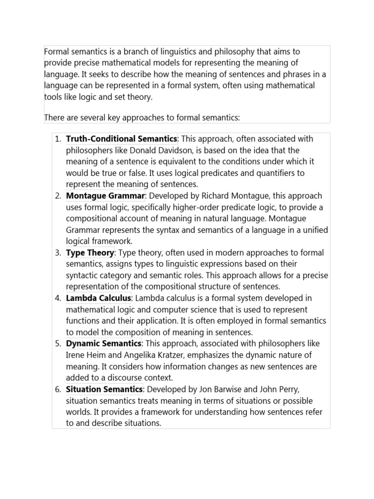 Formal Semantics Is A Branch of Linguistics and Philosophy That Aims To ...