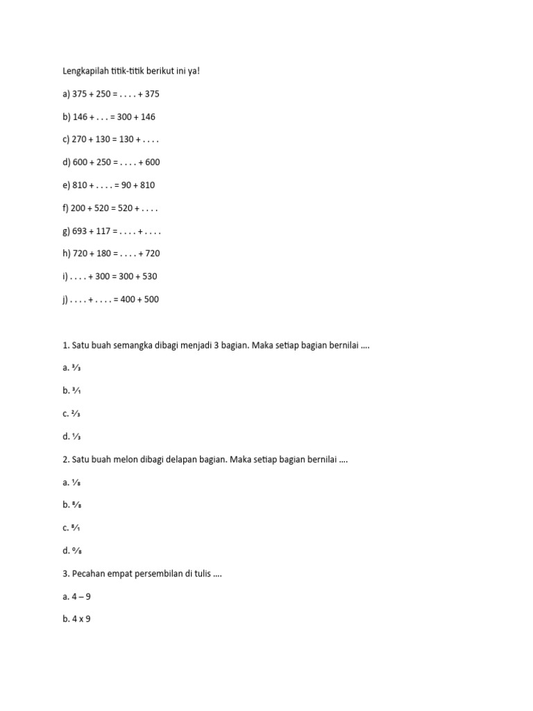 Soal Matematika Kelas 1-3 SD | PDF | Metode & Bahan Ajar