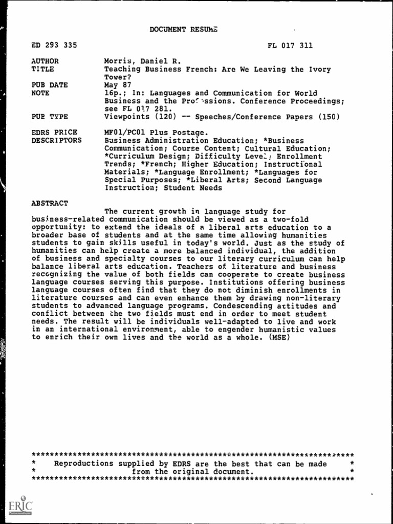 Teaching business french are we leaving pdf teachers humanities
