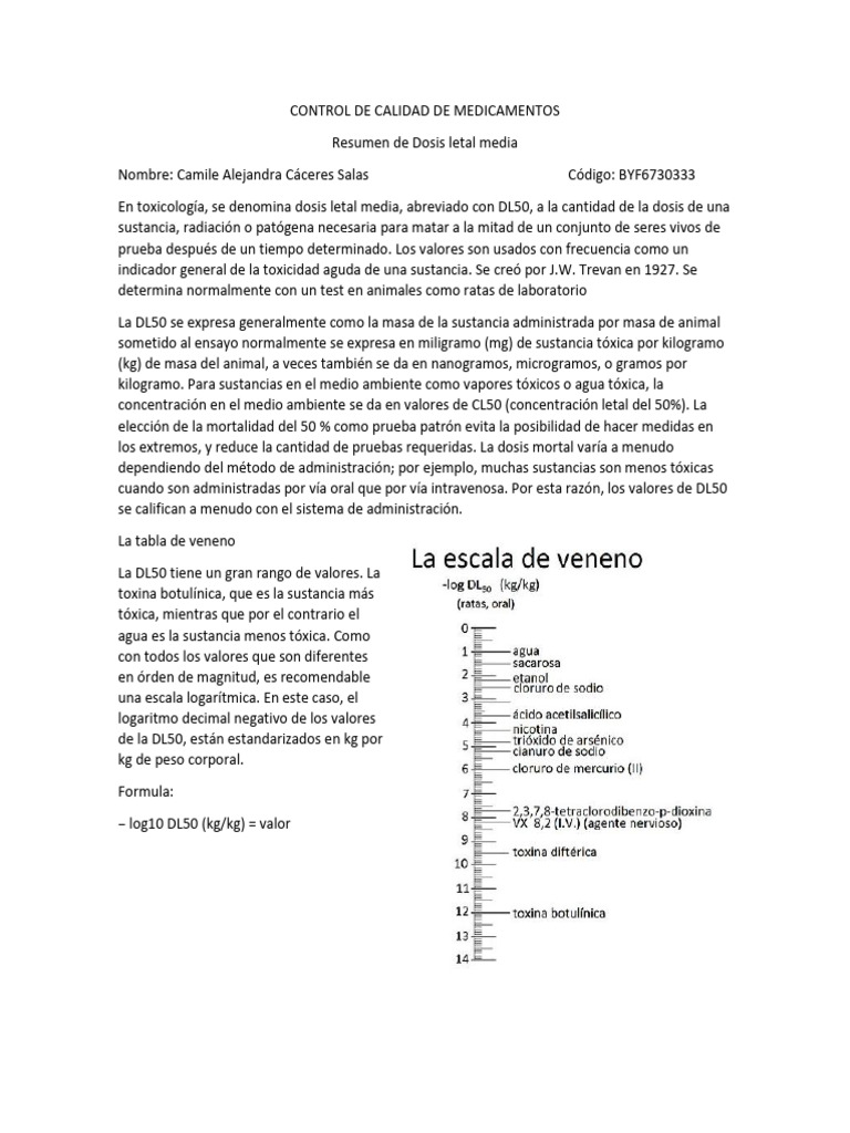 Dosis Letal Media (DL50) en Toxicología | PDF