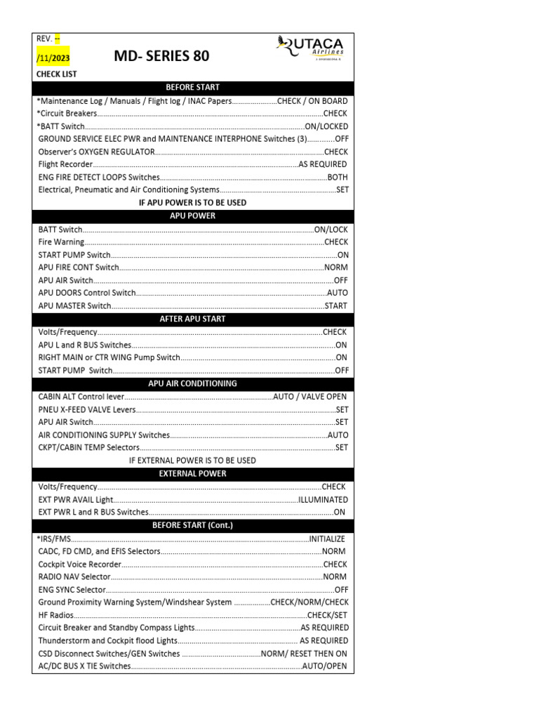 CHECK LIST MD80-88 Revision | PDF