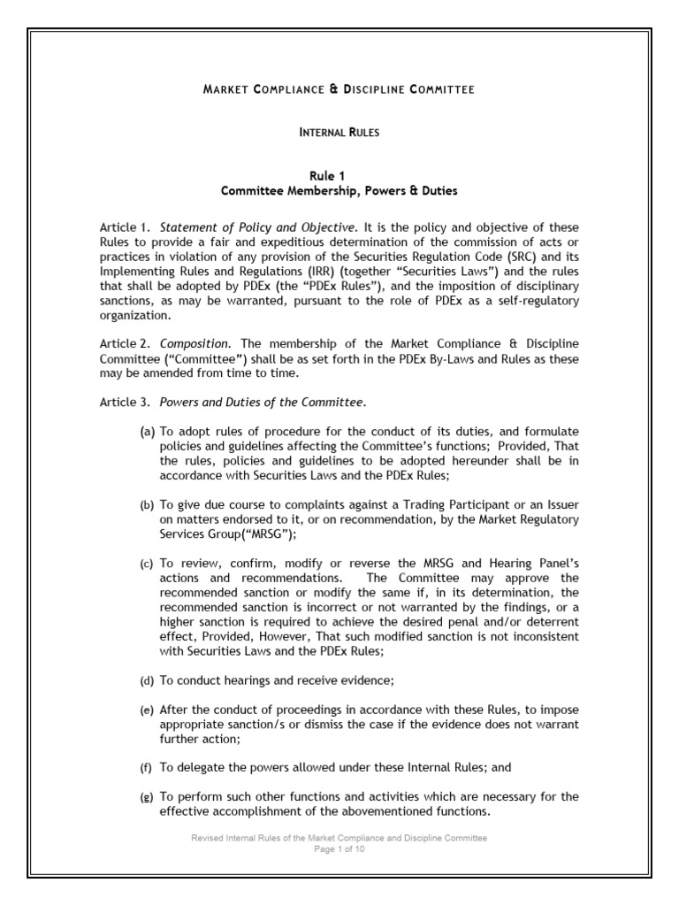 Market Compliance Committee Internal Rules | PDF | Affidavit ...
