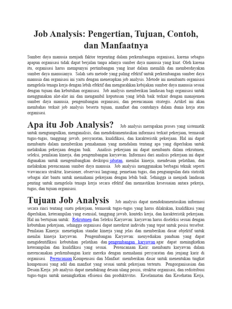 Manfaat dan Tujuan Job Analysis dalam HR | PDF | Karier & Perkembangan