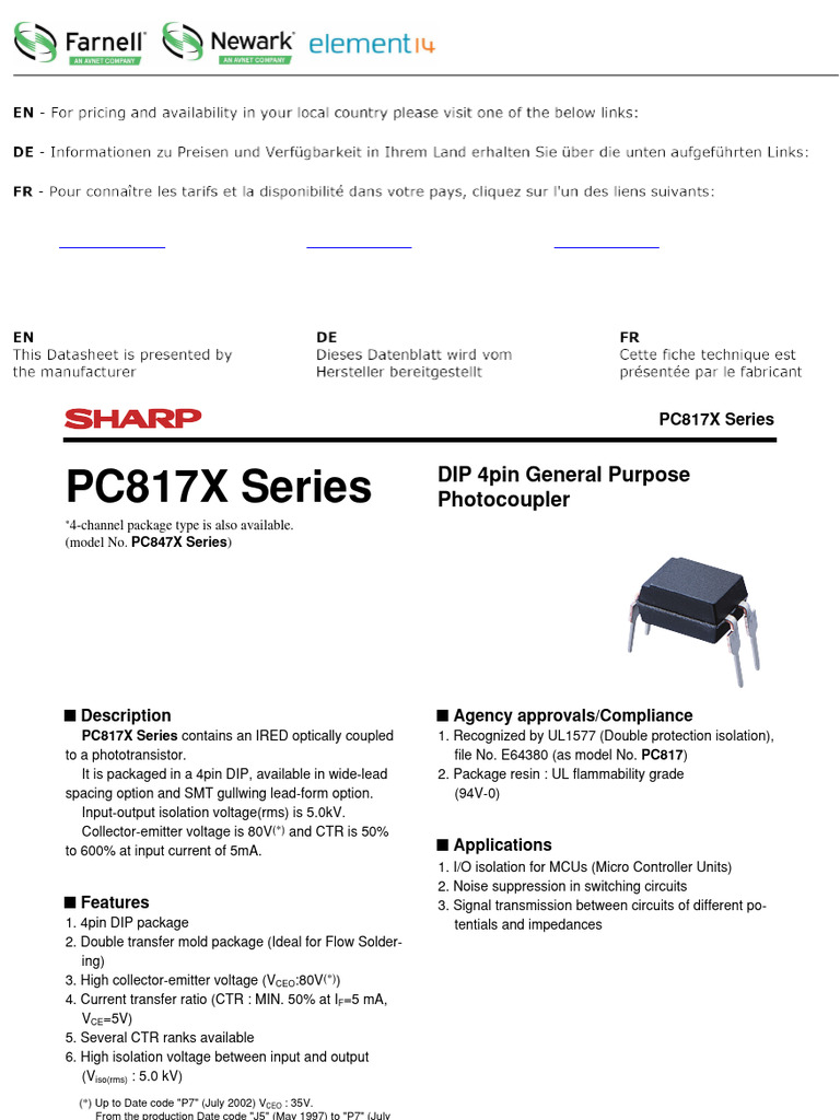 PC817X Series Photocoupler Overview | PDF | Electrical Components ...