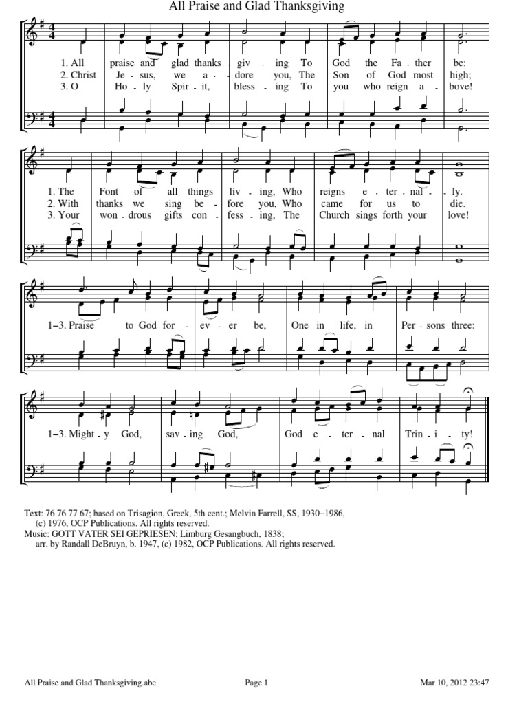 All Praise and Glad Thanksgiving Hymn | PDF