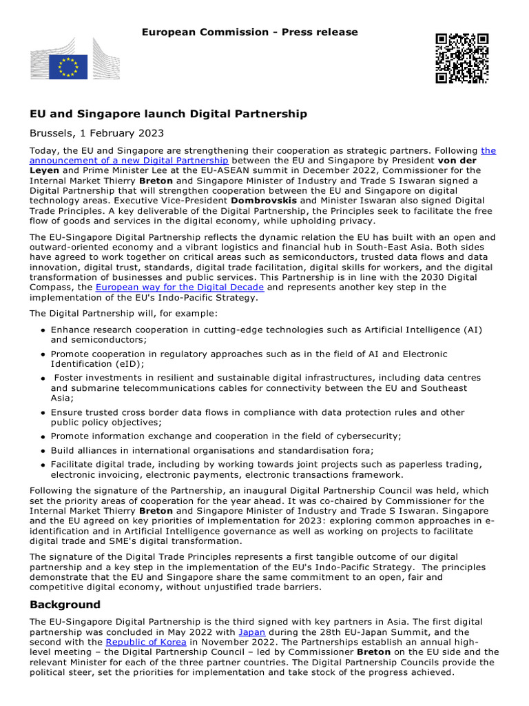 Eu And Singapore Launch Digital Partnership Pdf European Union