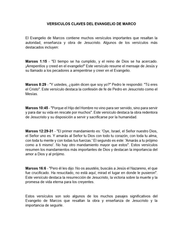 Versículos Claves del Evangelio de Marcos | PDF | Filosofía | Historia