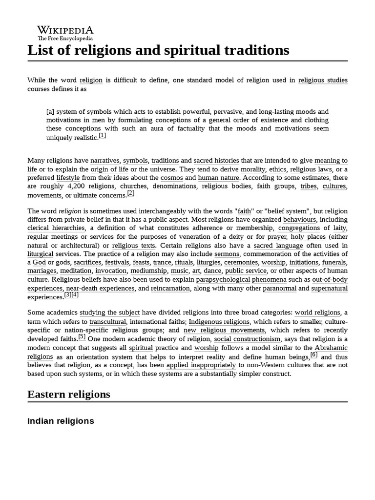 List of Religions and Spiritual Traditions PDF Christian