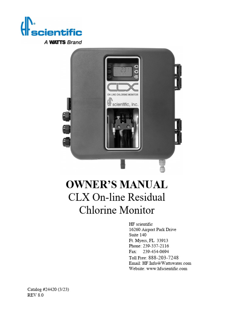 CLX On-line Chlorine Monitor Manual | PDF | Equipment | Manufactured Goods