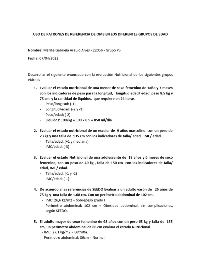 Evaluación Nutricional por Edad OMS | PDF | Índice de masa corporal ...