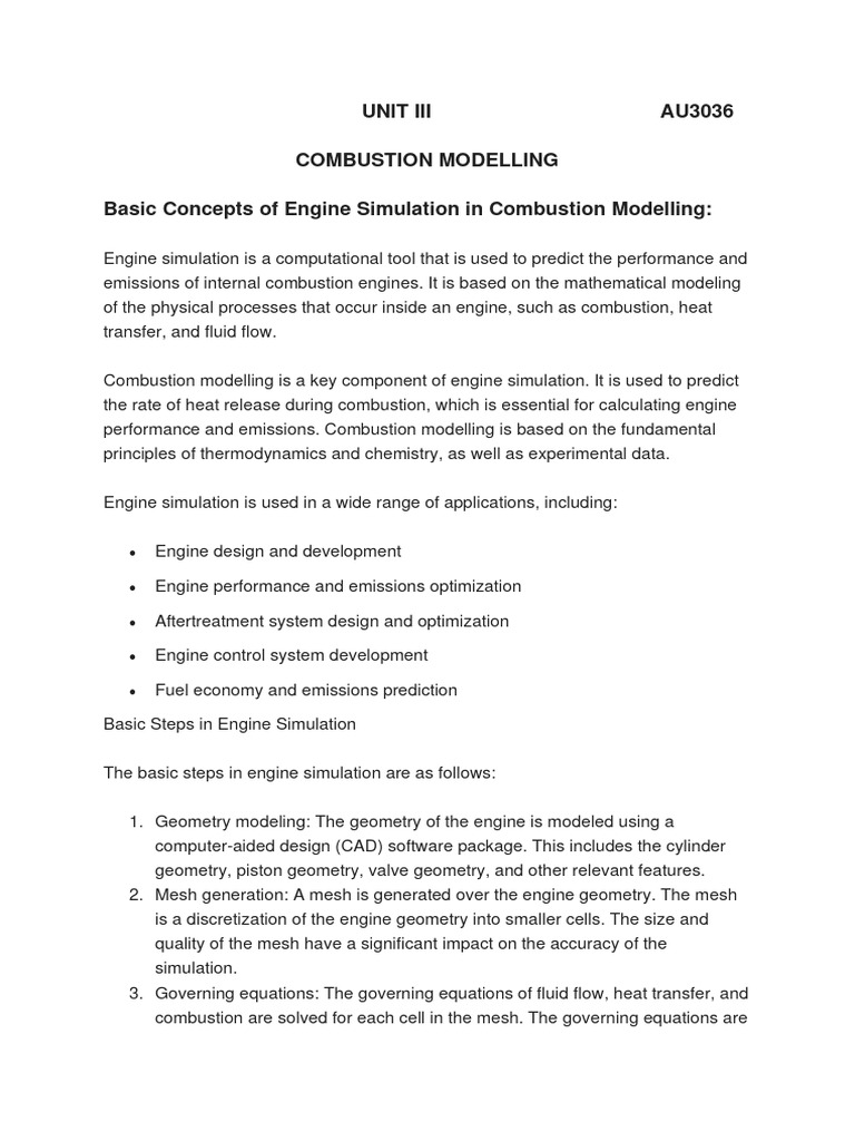 Combustion Modelling in Engine Simulation | PDF | Fluid Dynamics | Engines