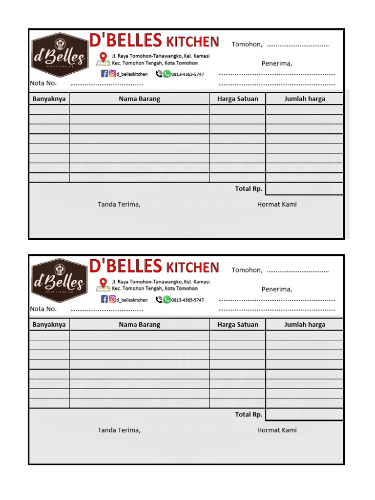 Nota Pembelian D Belles Kitchen | PDF
