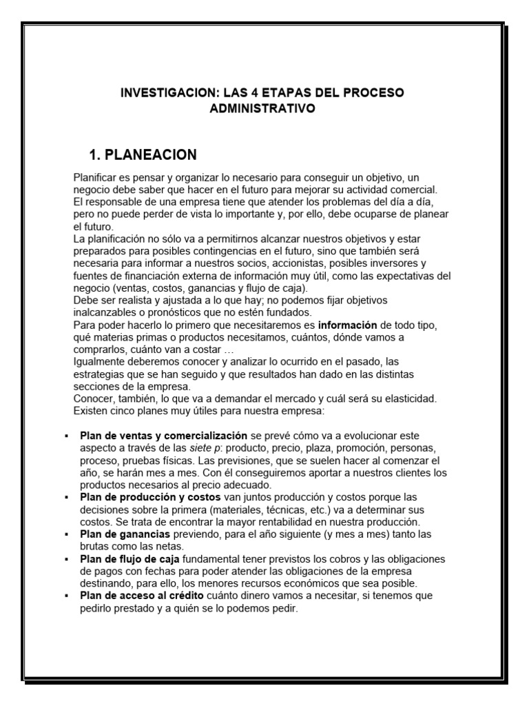 Las 4 Etapas Del Proceso Administrativo PDF Business Planificación