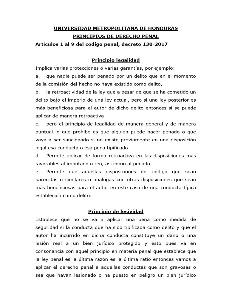 Principios del Derecho Penal en Honduras | PDF | Derecho penal | Castigos