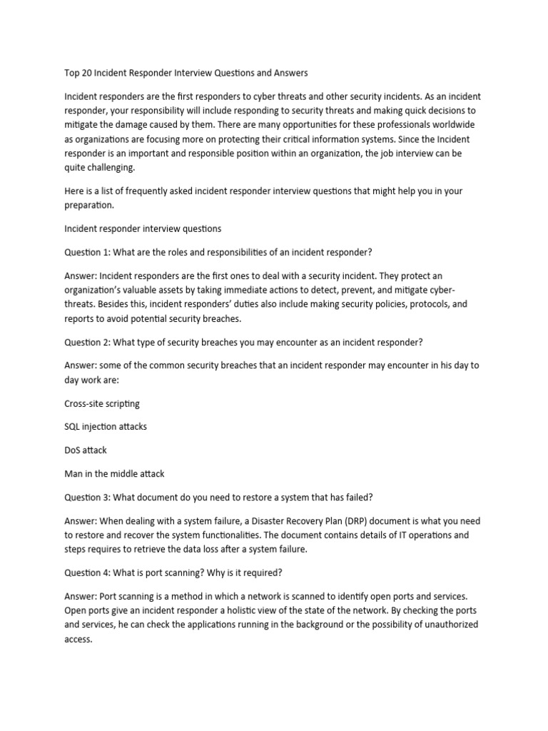 Top 20 Incident Responder Interview Q&A | PDF | Security | Computer ...