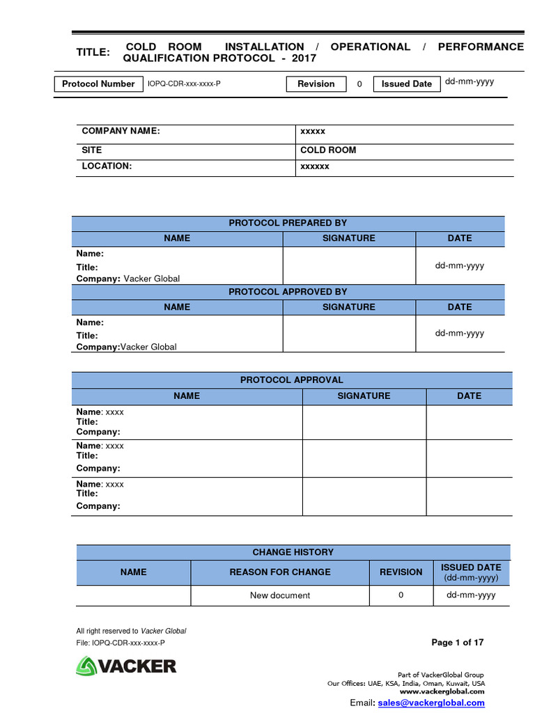 Cold Room Qualification Protocol 2017 | PDF | Specification (Technical ...