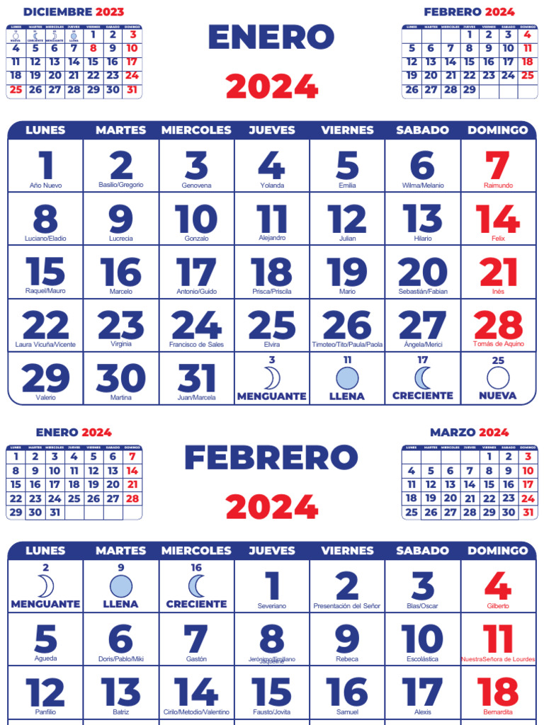 Calendario 2024 Santoral Con Fase Lunar PDF Santos cristianos