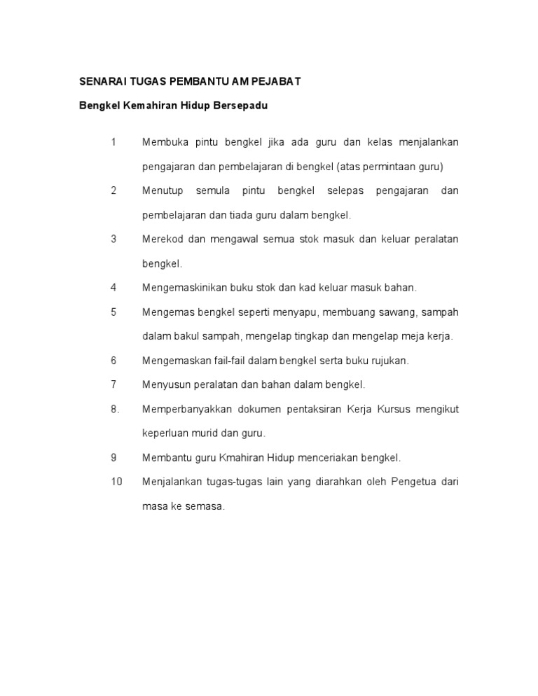 Senarai Tugas Pembantu Am Pejabat Pdf