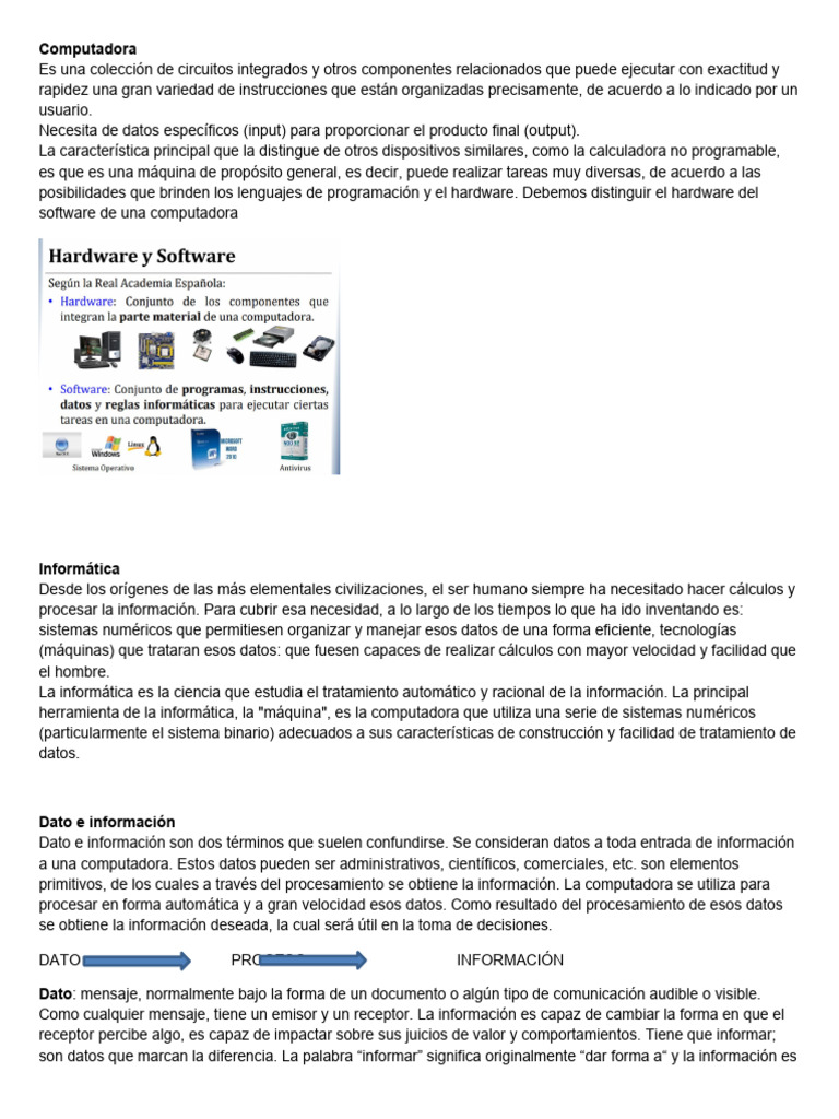 Introducción a la Computadora y su Uso | PDF | Hardware de la ...