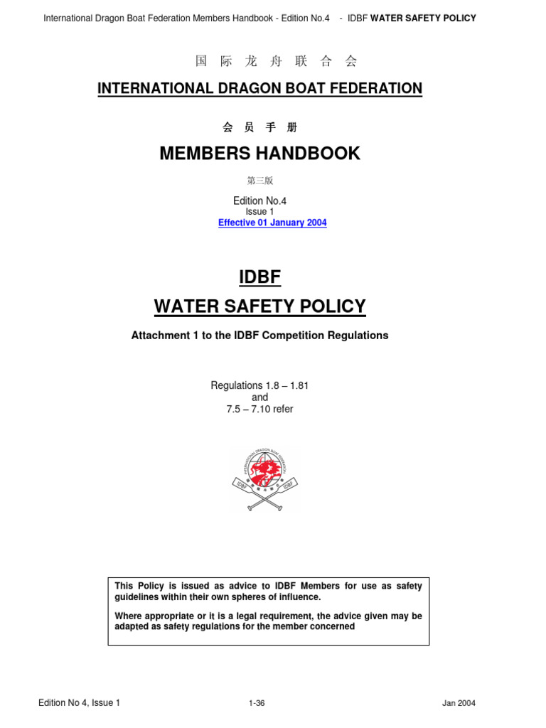 IDBF Water Safety Policy 04 PDF Safety Water