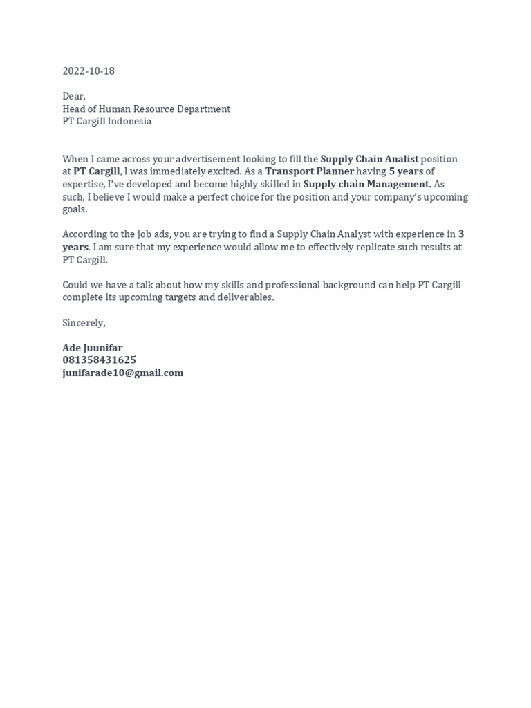 Cover Letter Cargill 271122 | PDF