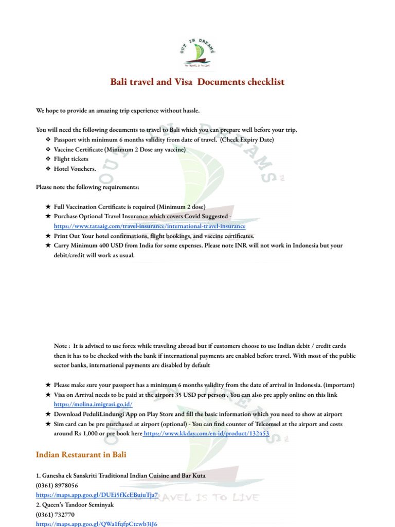 Bali Travel and Visa Documents ChecklistRevised PDF Debit Card