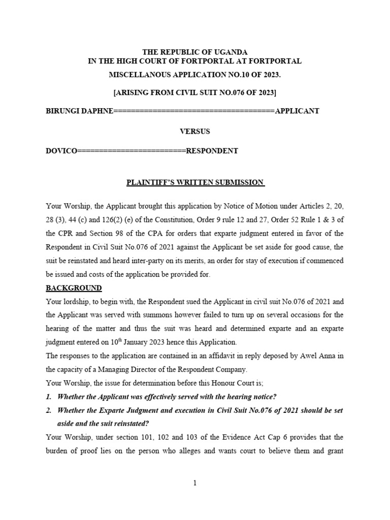 submission-on-setting-aside-exparte-pdf-lawsuit-judgment-law