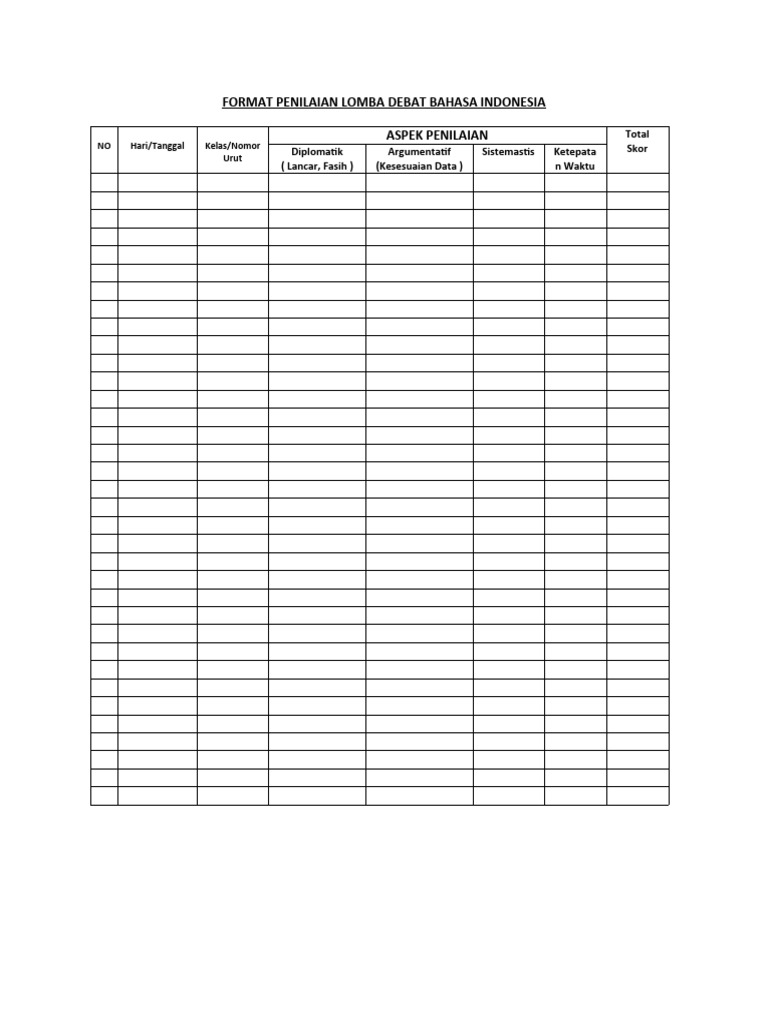 Format Penilaian Lomba Debat Bahasa Indonesia Pdf
