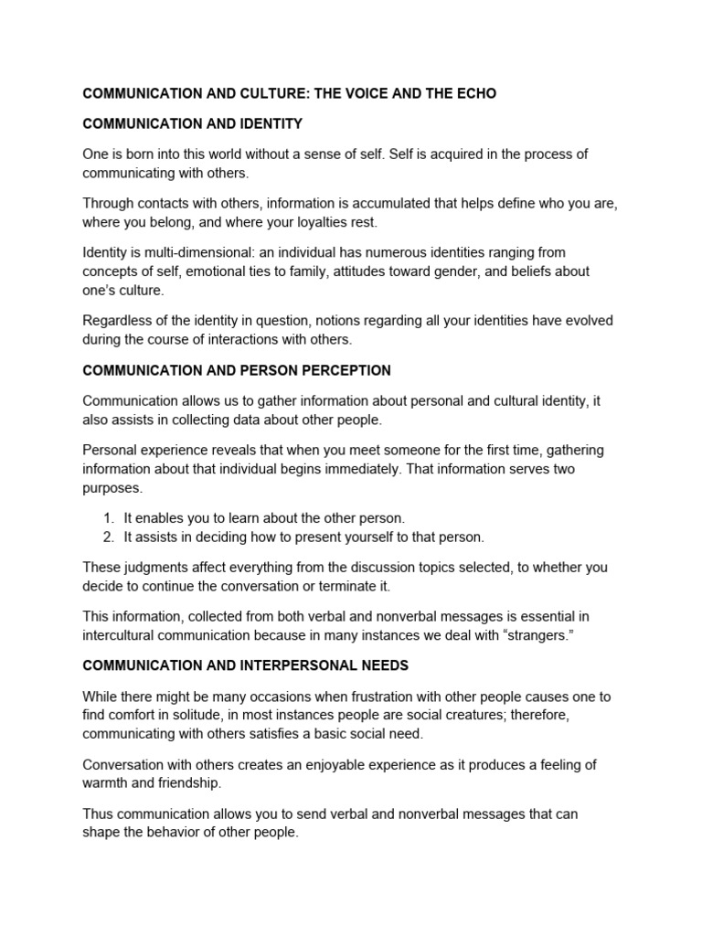Communication and Culture - The Voice and The Echo | PDF ...