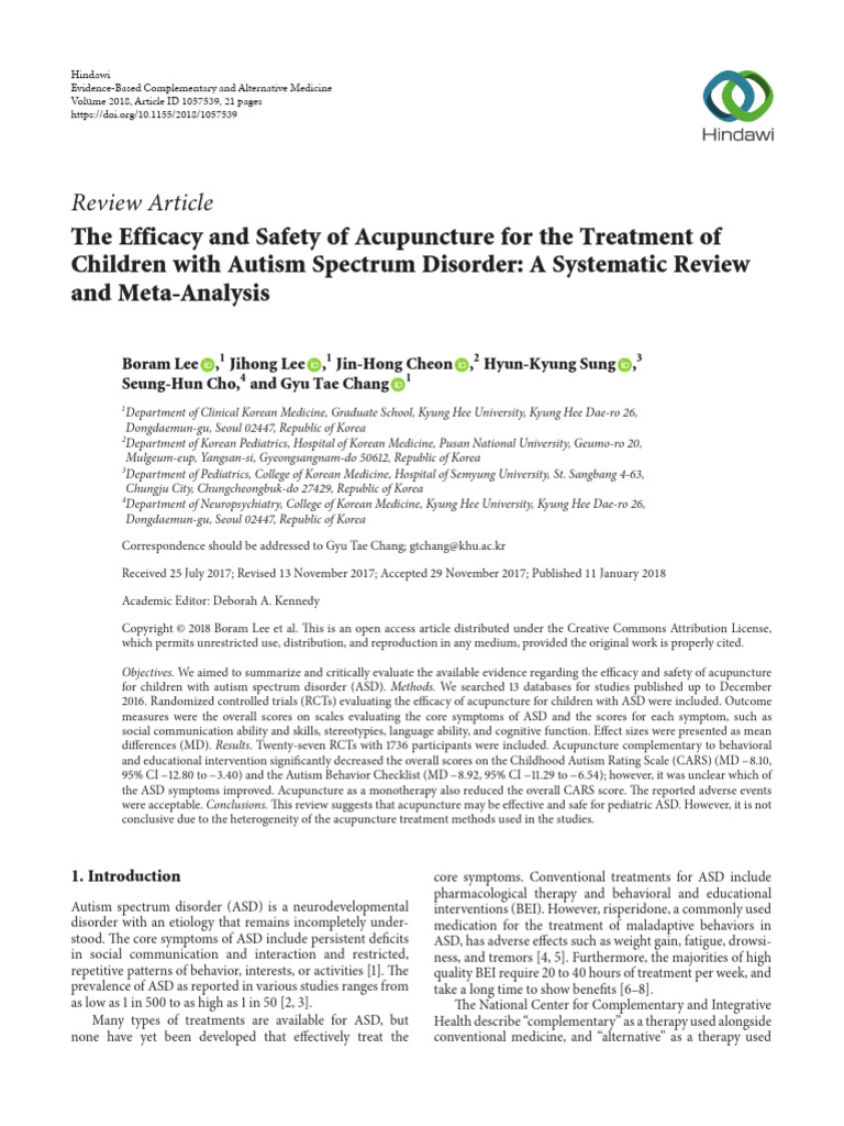 Acupuncture and Autism PDF Autism Spectrum Systematic Review