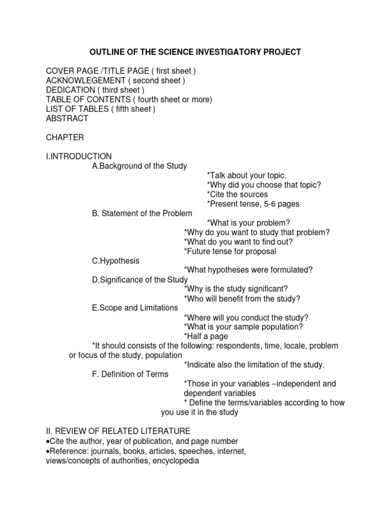 Science Investigatory Project Outline | PDF | Methodology | Human ...
