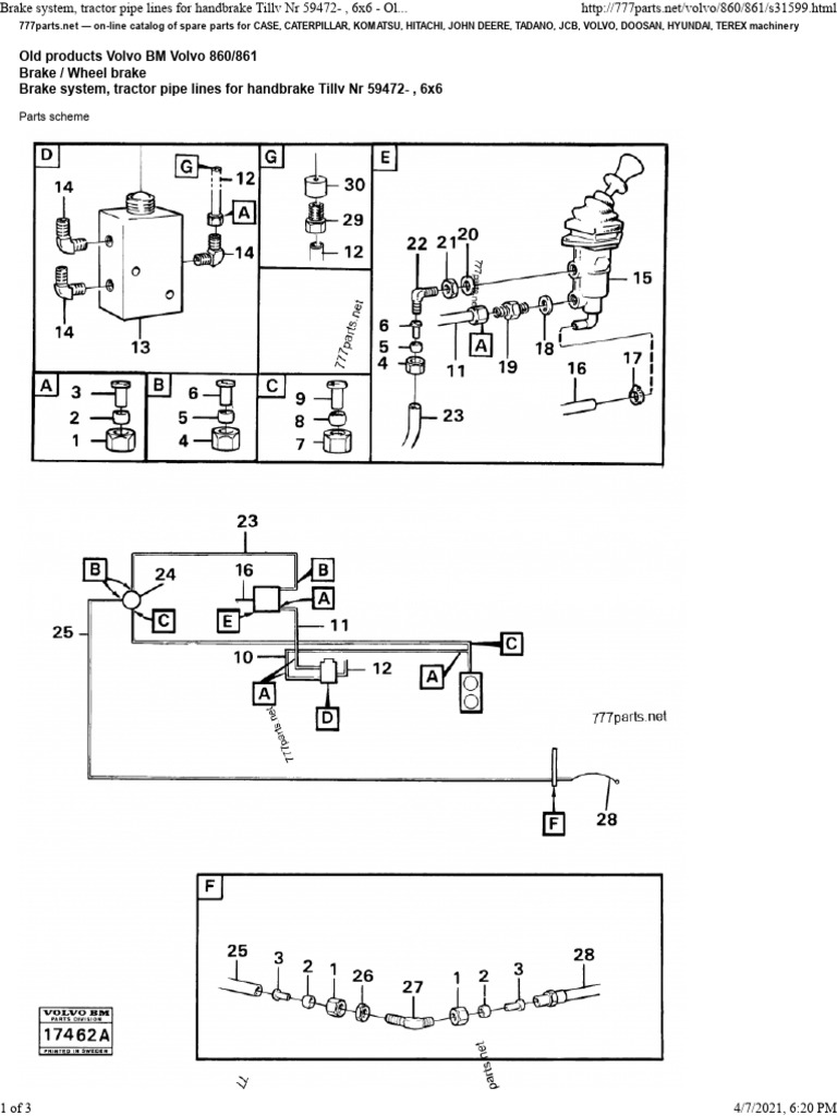 Brake System Tractor Pipe Lines For Handbrake Tillv Nr 59472 6x6