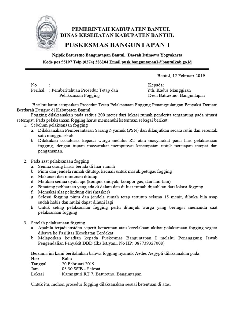 Prosedur Fogging di Banguntapan | PDF
