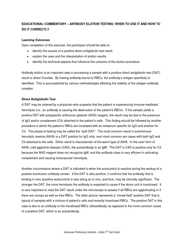 Antibody Elution Testing Guide | PDF | Immunology | Hematology
