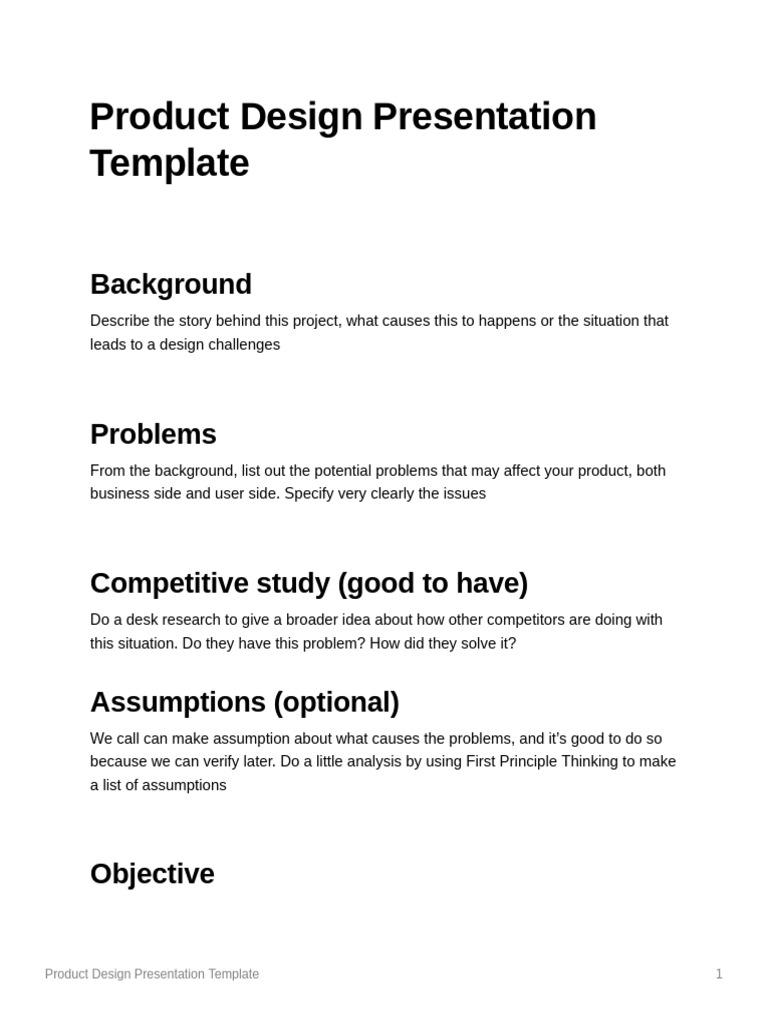 Product Design Presentation Template PDF